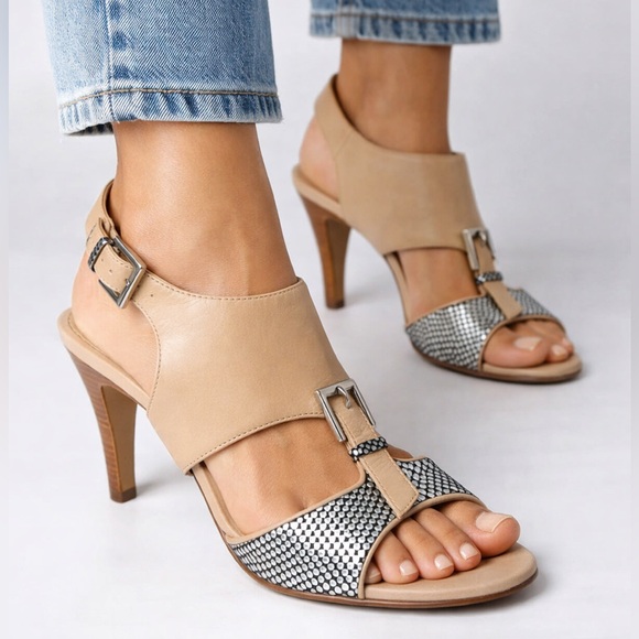 Rebecca Minkoff Shoes - Rebecca Minkoff Brooke Buckle Heeled Sandals Nude Beige Snakeskin Womens 9